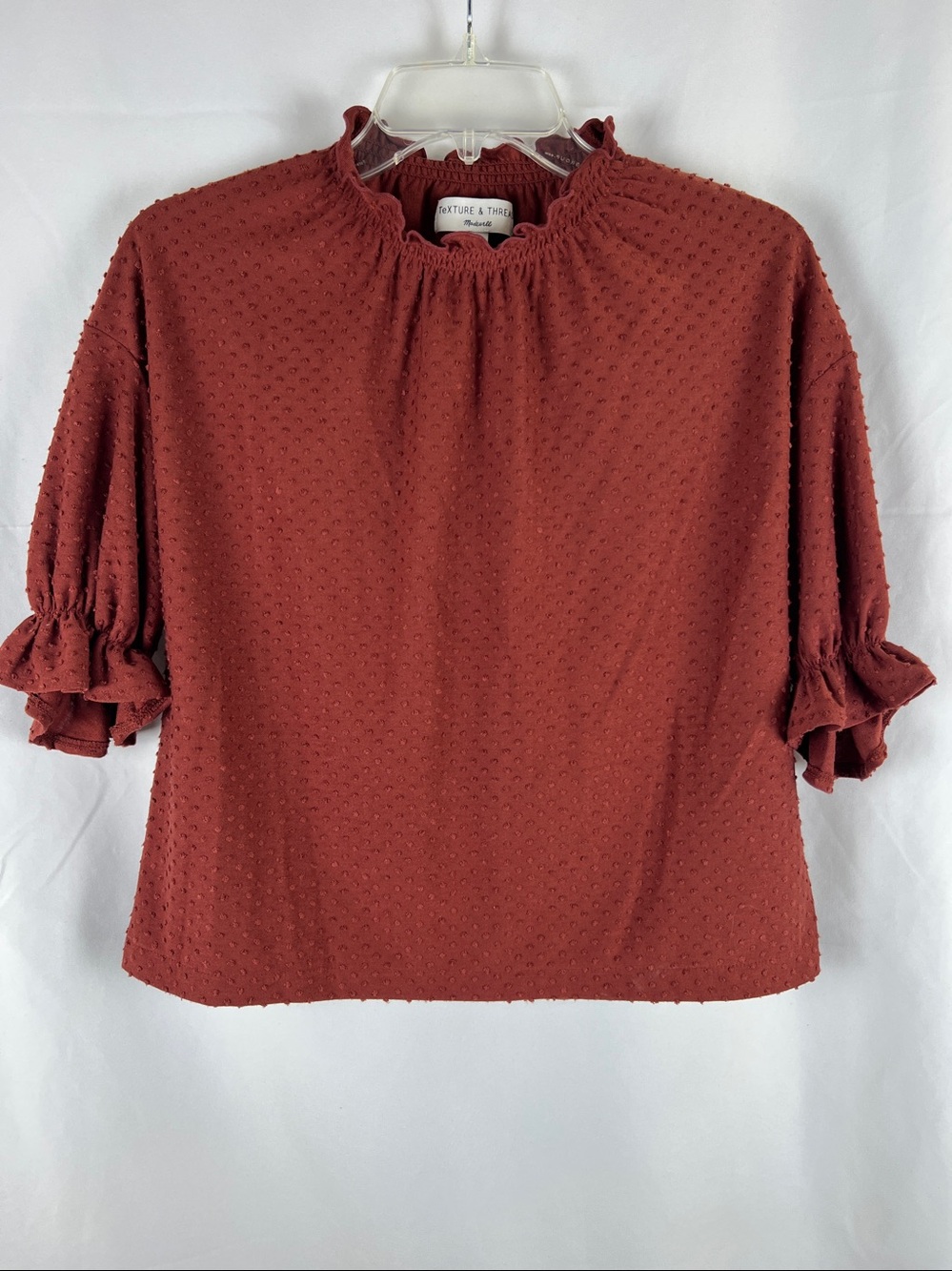 Madewell texture & thread clip dot ruffle top